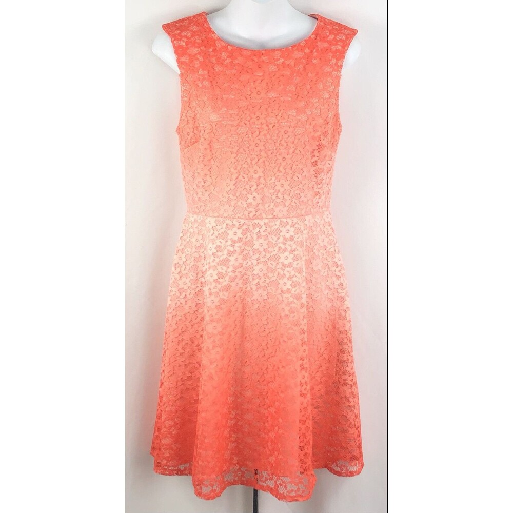 Sleeveless Fit & Flare dress 6 orange ombré layered lace midi fairy Y2K Glam